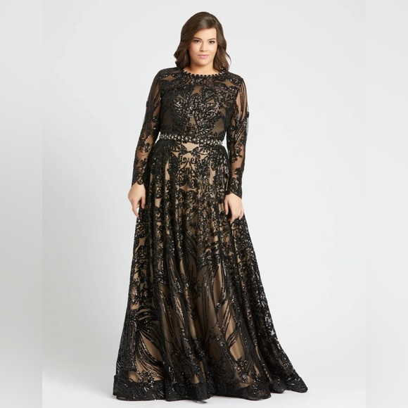 NWT Mac Duggal Fabulouss 67148F Dress Black Nude Lace Sequin Formal Black Tie